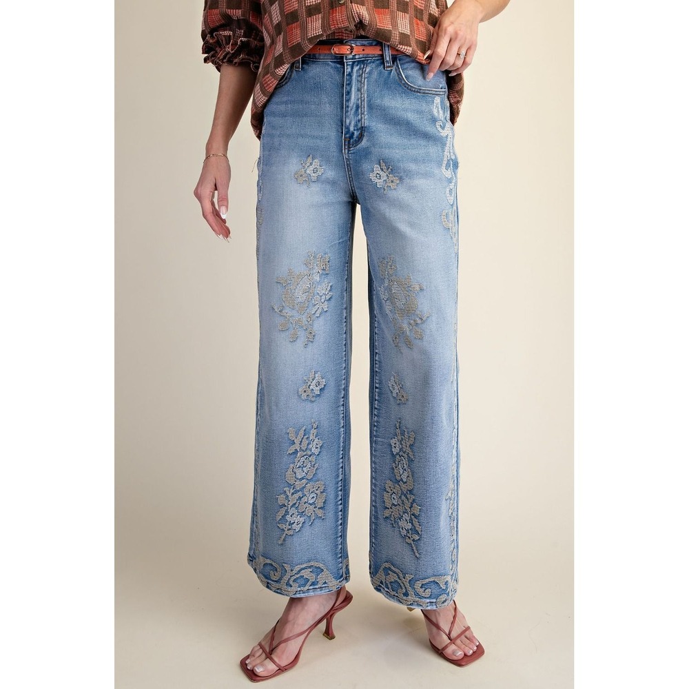 231 Easel Floral Embroidered Stretchy Jeans - 1X - W: 17", I: 27.5" (BB4)